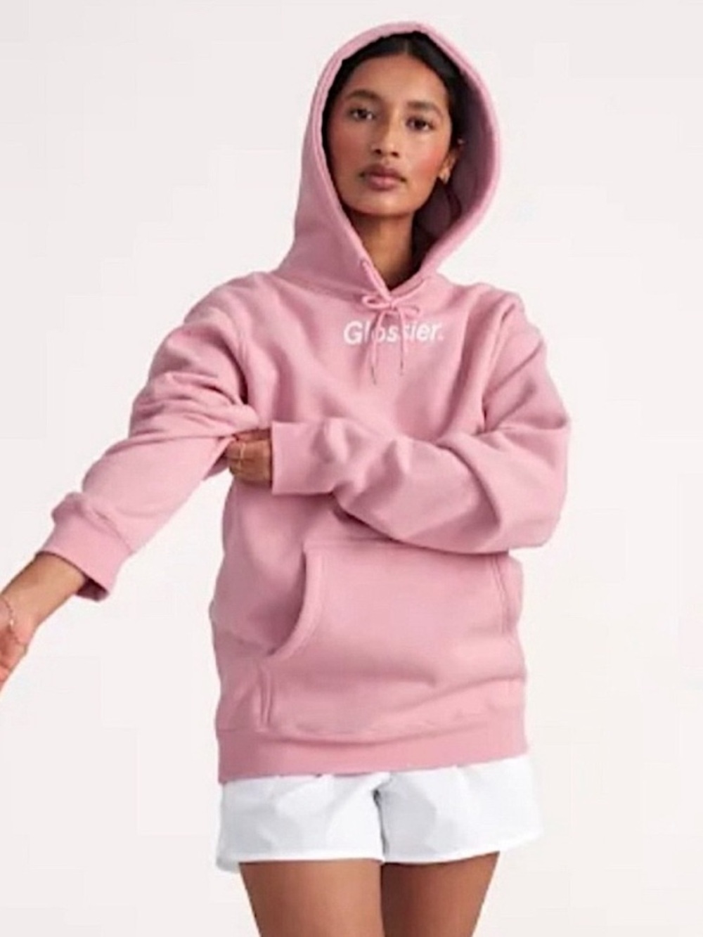 Glossier Pink Logo Hoodie Sweatshirt Women’s Size Small